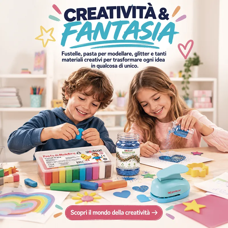 Creatività e fantasia: Fustelle, pasta per modellare, glitter e tanti materiali creativi per trasformare ogni idea in qualcosa di unico.