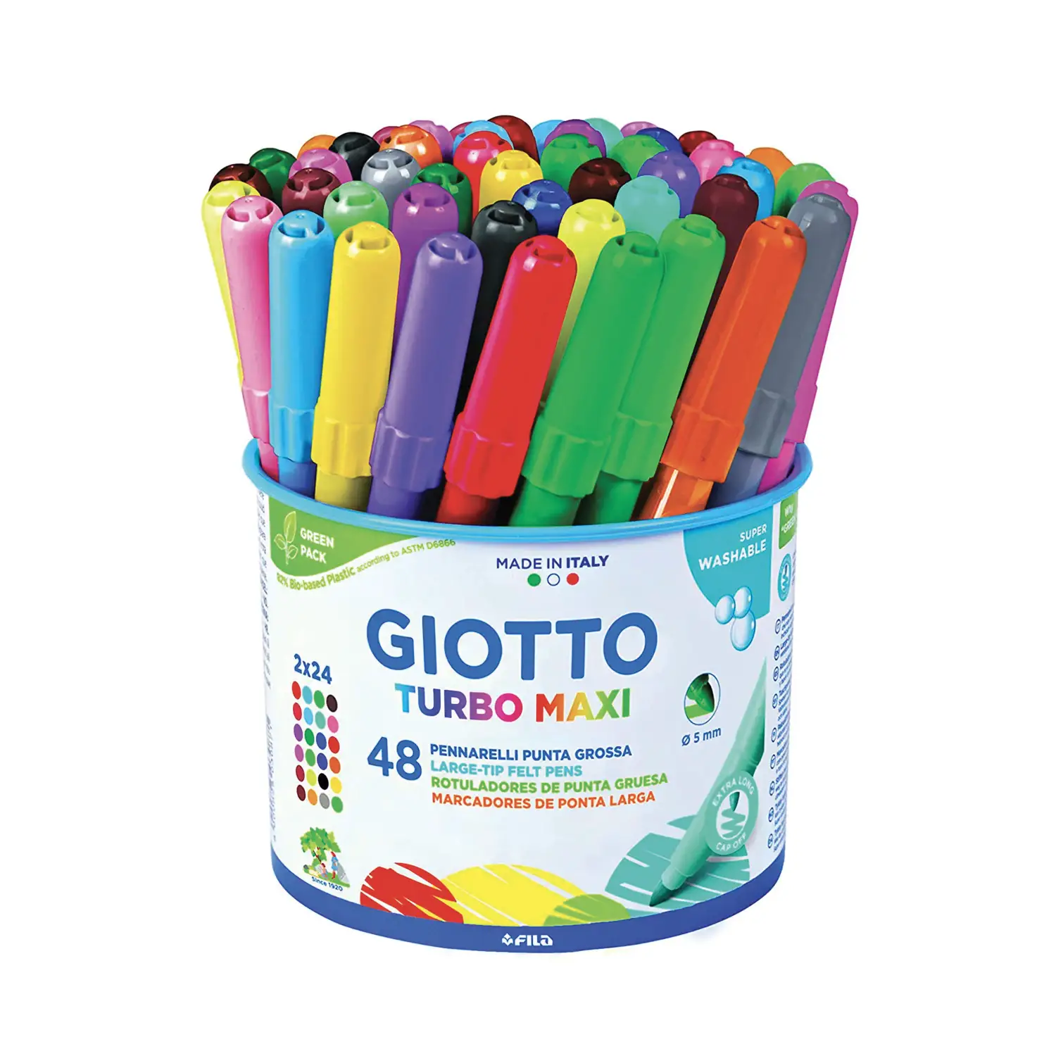 Pennarelli Turbo Maxi Color Giotto – Barattolo 48 Pennarelli in 24 Colori - Pennarelli
