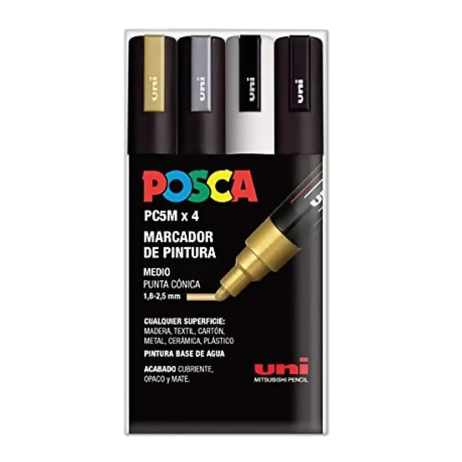 Pennarelli Uni Posca Punta Media 1,8-2,5 mm – Astuccio 4 Colori Metal - Pennarelli