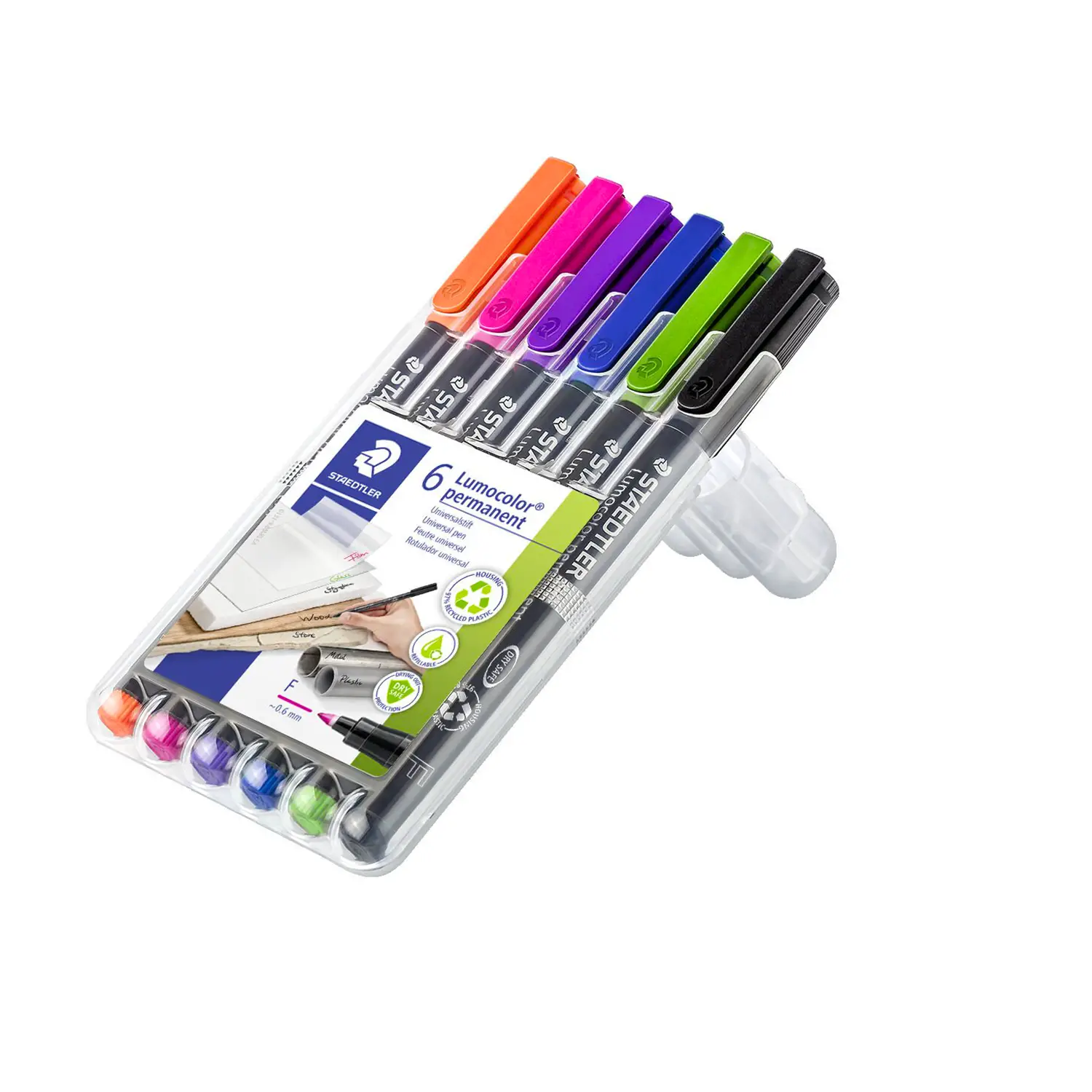 Pennarelli Permanenti Staedtler Lumocolor - Punta Fine 0,6 mm - Set 6 Colori - Pennarelli