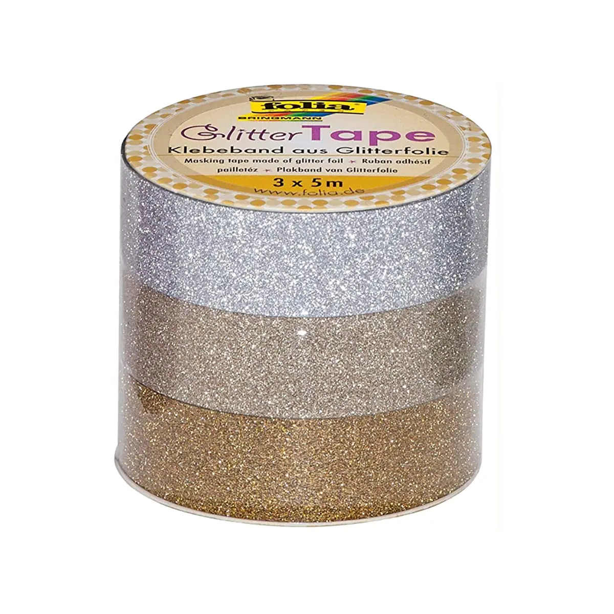 Nastro Decorativo Glitter Oro 3 Rotoli 15mm. x 5mt - Carta e cartoncino