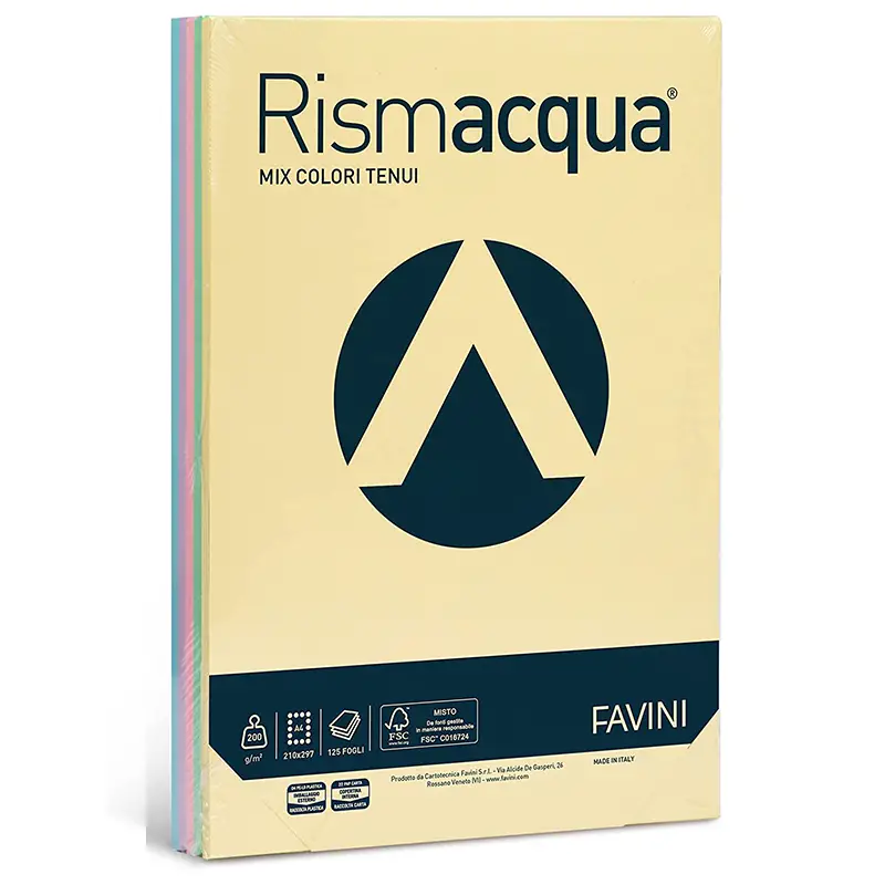 Carta Colorata Rismacqua A4 200 gr – 125 Fogli - Tinte Tenui - Carta e cartoncino
