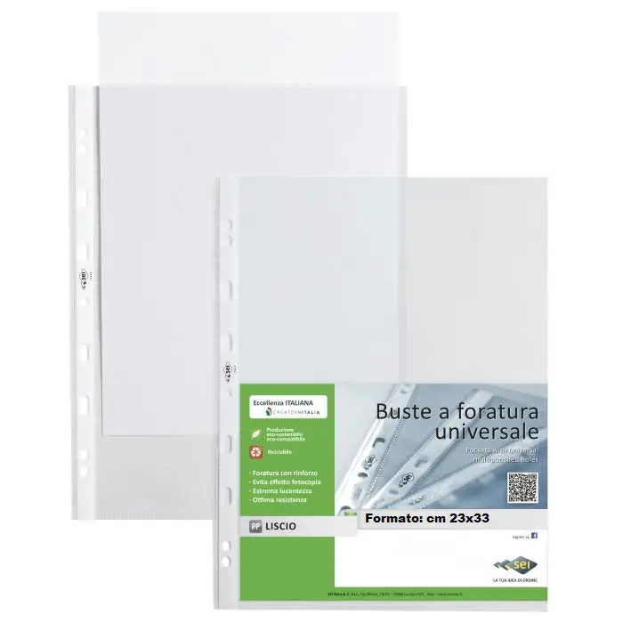 Buste Trasparenti con Perforazione cm. 23x33 - Archiviazione