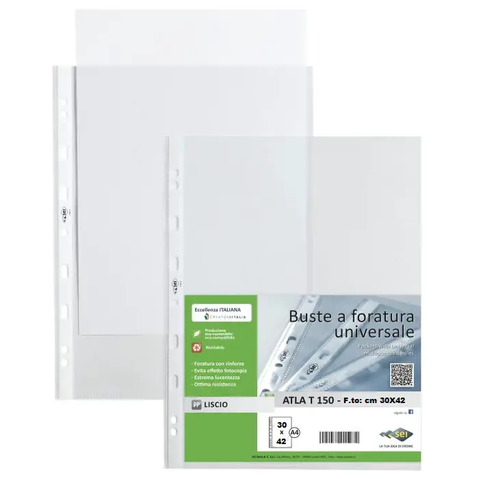 Buste Trasparenti con Perforazione Lato Lungo cm. 30x42 - Archiviazione