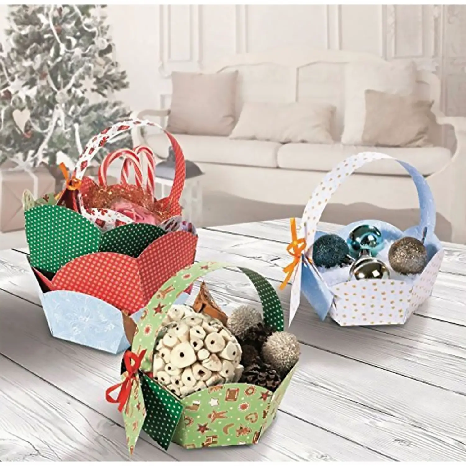 Cestini in Cartoncino Fantasia – 9 Pezzi - Soggetti in legno
