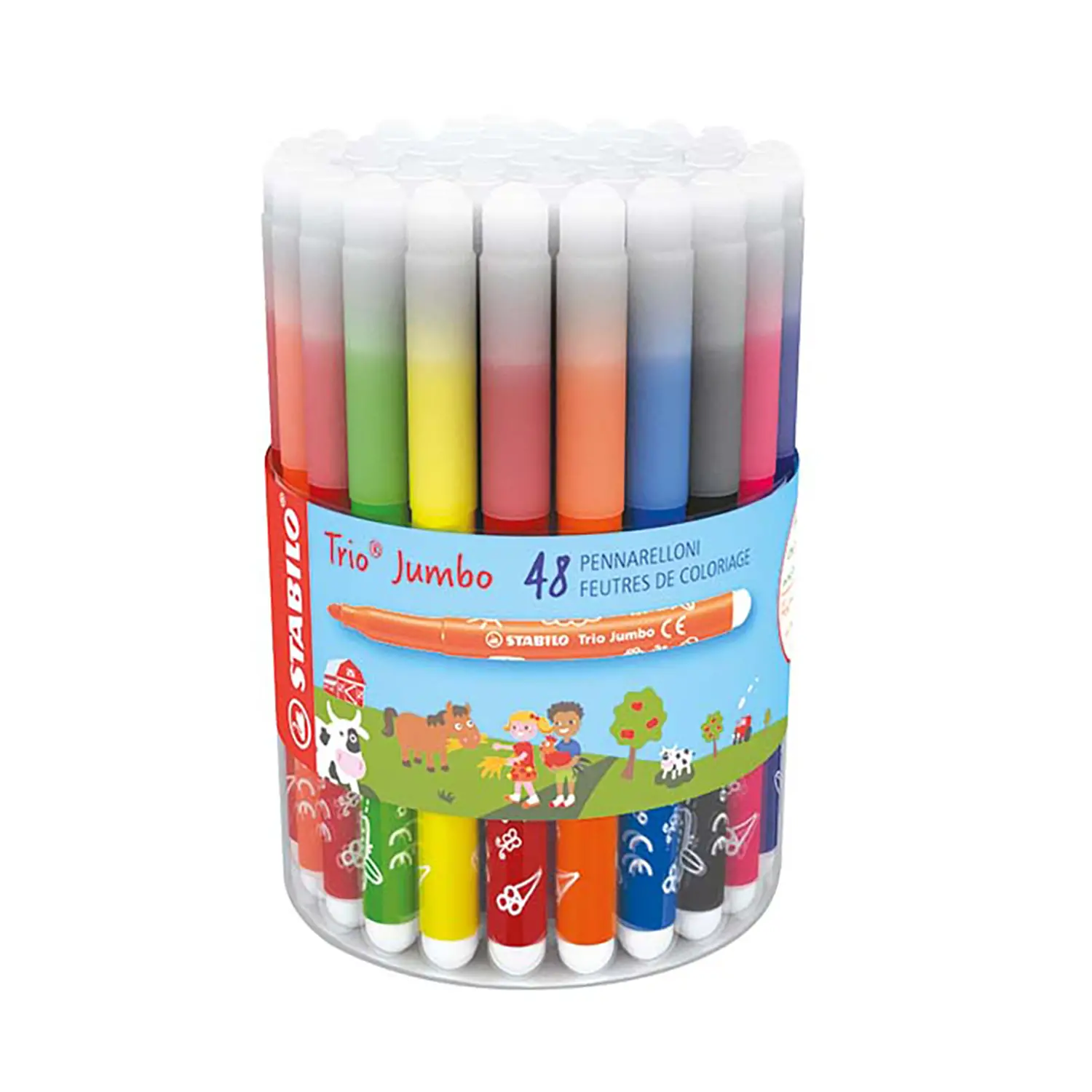 Pennarelli Stabilo Trio Jumbo – Barattolo 48 Pezzi in 12 Colori - Pennarelli