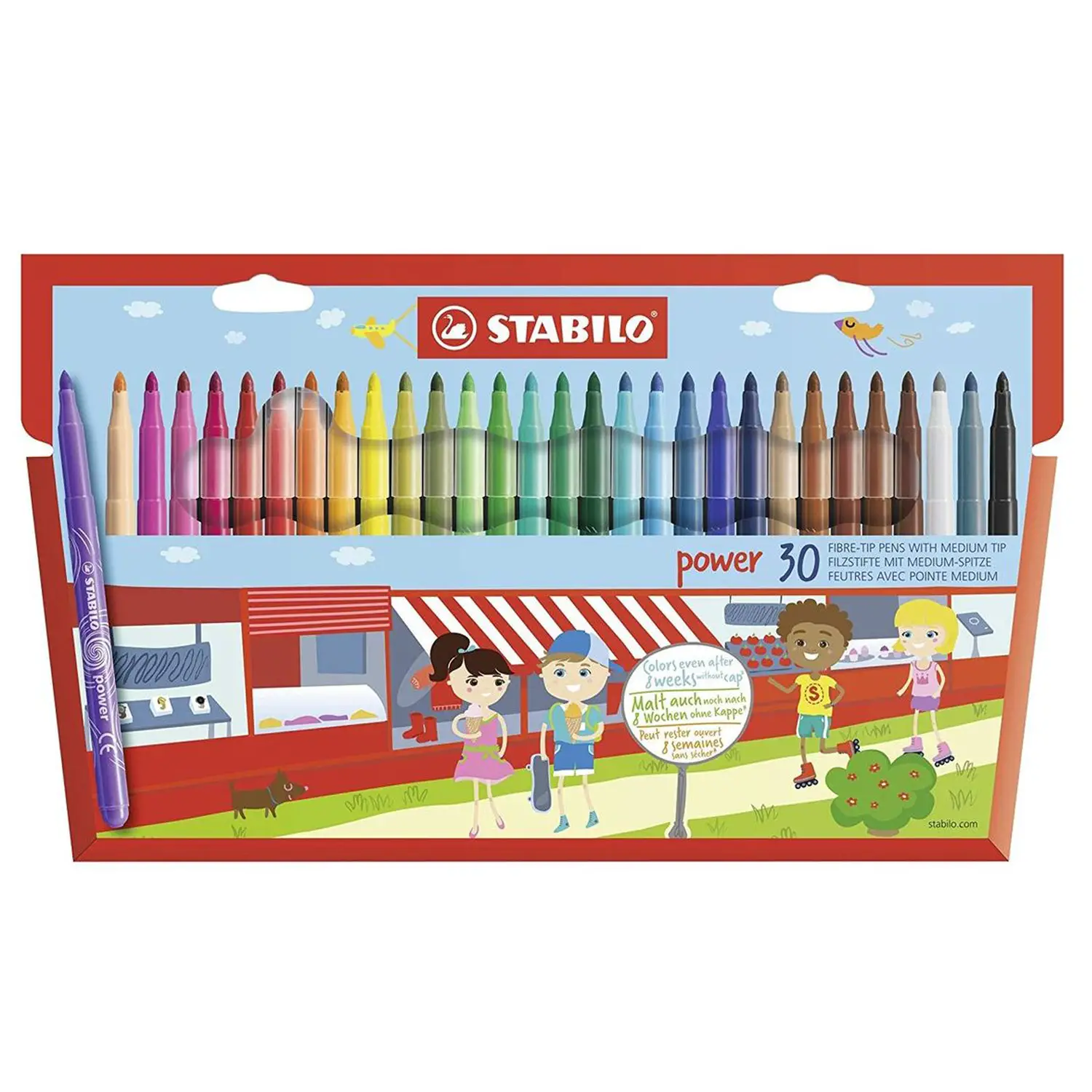 Pennarelli Stabilo Power - Punta M 2 mm - Set 30 Colori Lavabili - Pennarelli