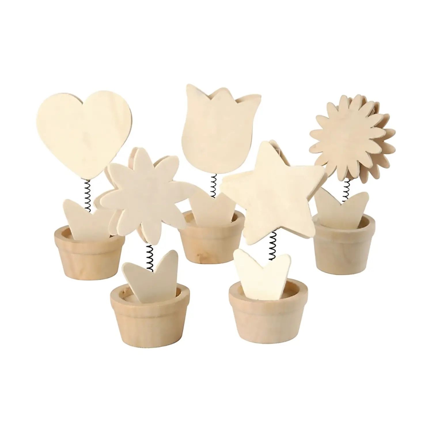 Porta Memo Fiori in Legno su Molla – 10 Pezzi - Soggetti in legno