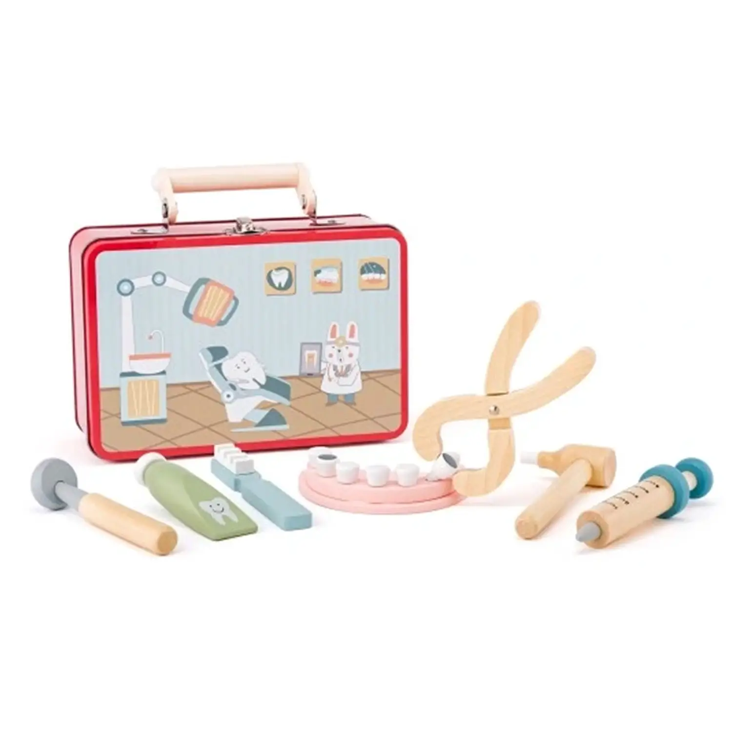 Valigetta del Dentista Gioco per Bambini con Strumenti in Legno - Professioni e mestieri
