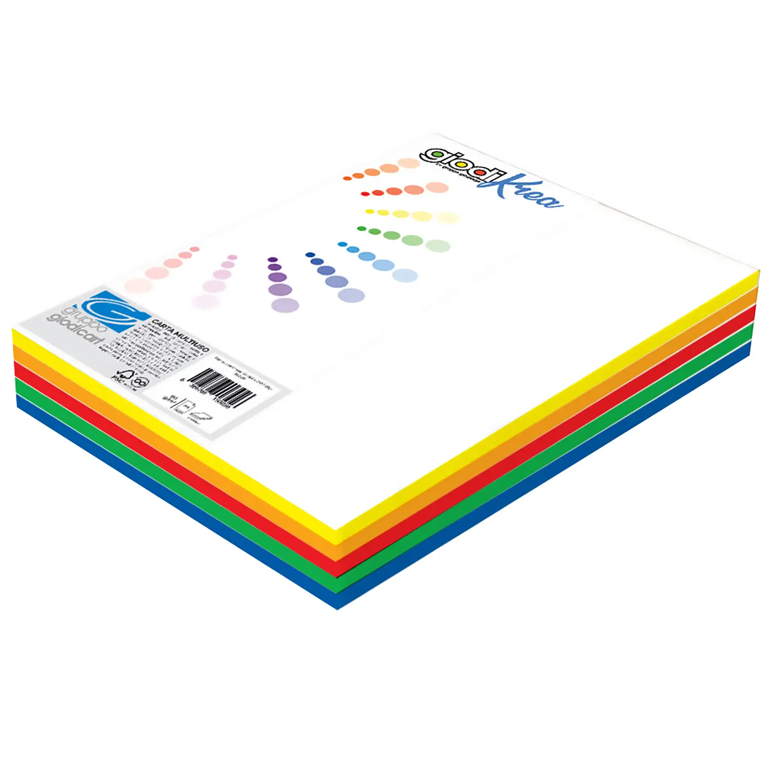 Risma Cartoncino Liscio-Ruvido A4 Giodikrea – 5 Colori Assortiti – 50 Fogli - Carta e cartoncino