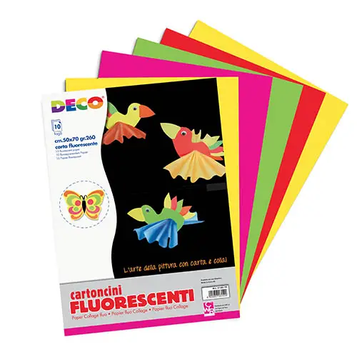 Cartoncino Fluorescente - 10 Fogli 50x70 cm, Colori Assortiti - Carta e cartoncino