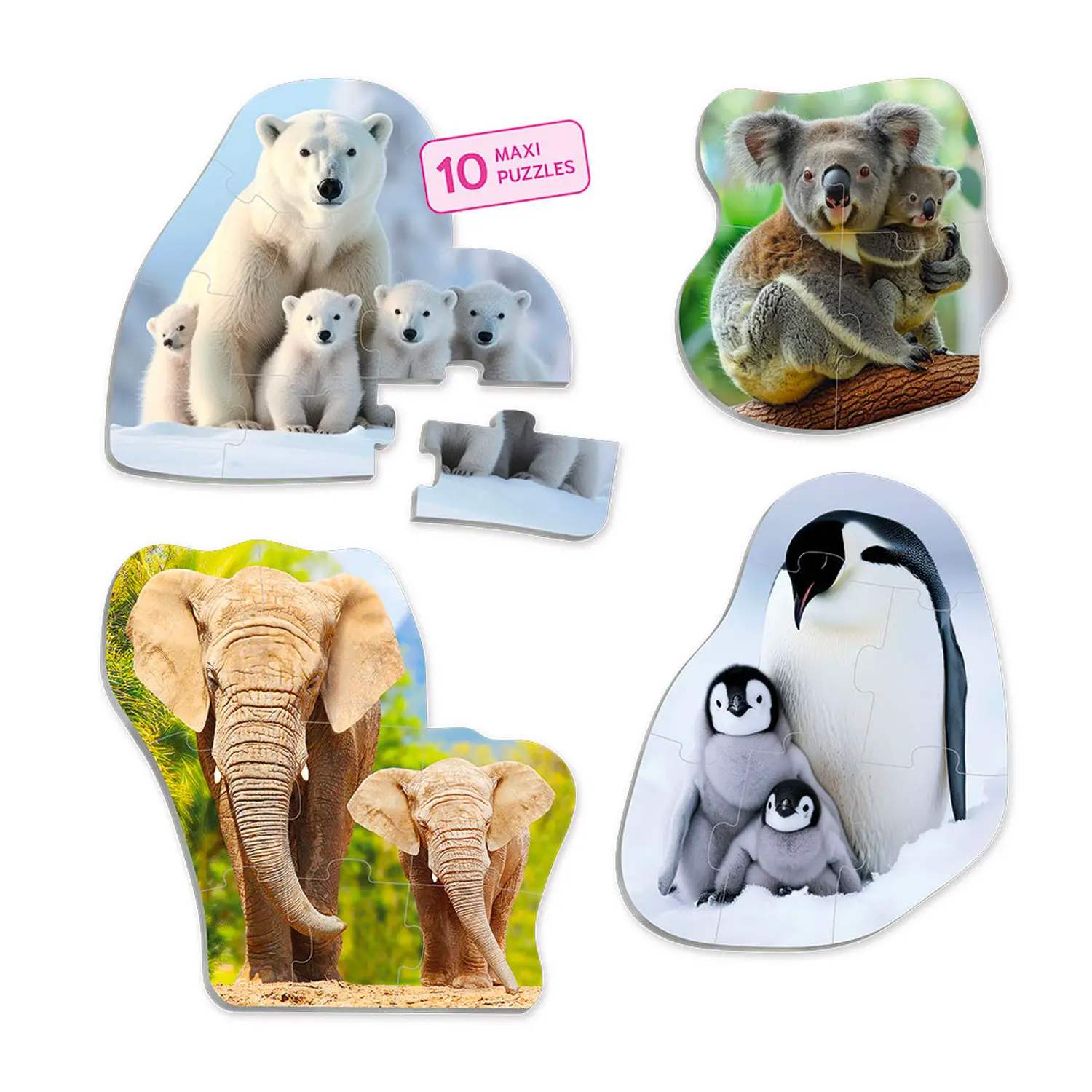 Maxi Puzzle in Cartone Animali 10 Mamme e Cuccioli, Gioco Educativo per bambini 2-5 Anni - Puzzle in cartone