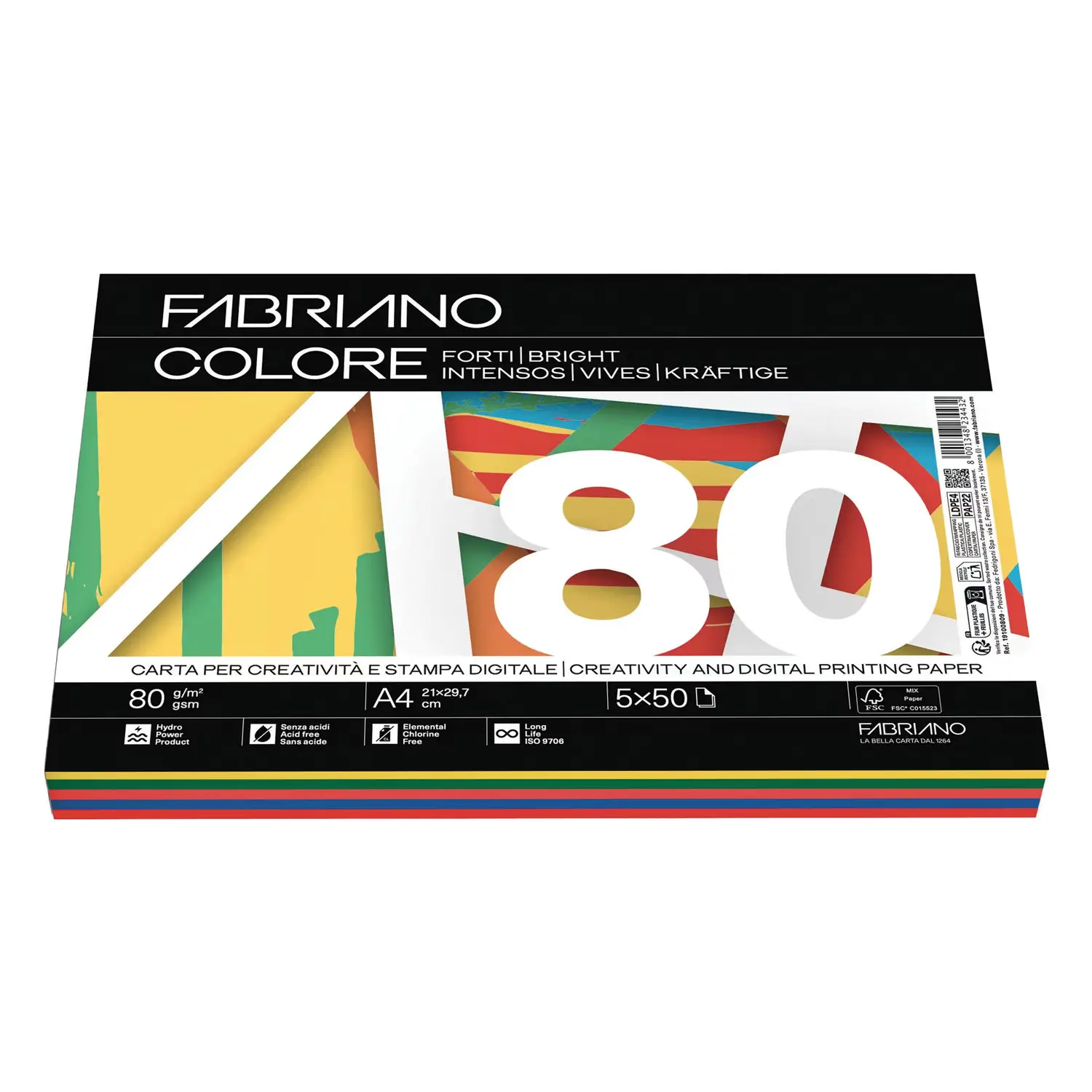 Carta Per Fotocopie Fabriano Colore 80 Gr/mq A4 Mix 5 Colori Forti Risma 250 Fogli - Carta e cartoncino