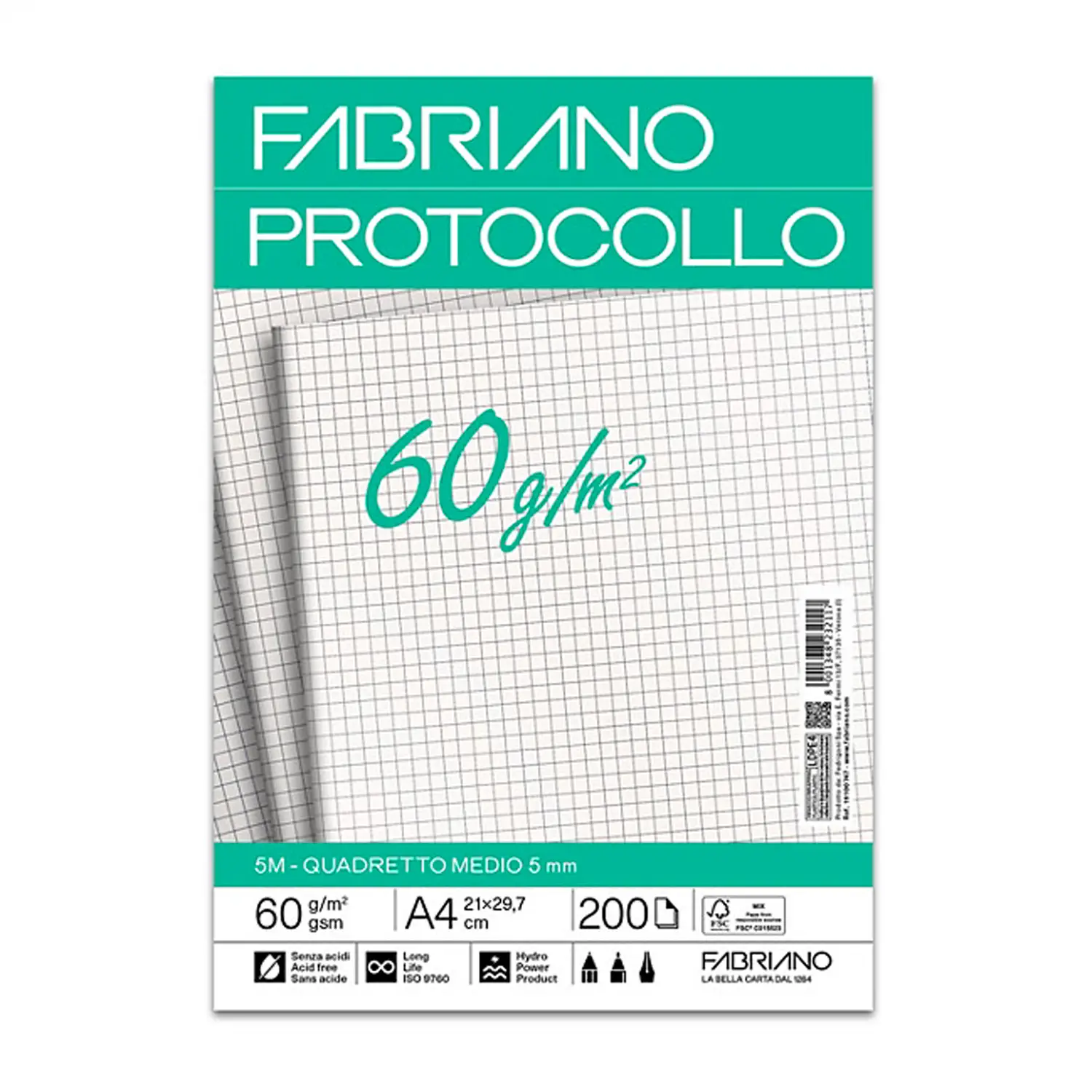 Carta Protocollo Fabriano 60gr Quadretti 5 mm • Fogli 200 - Carta e cartoncino