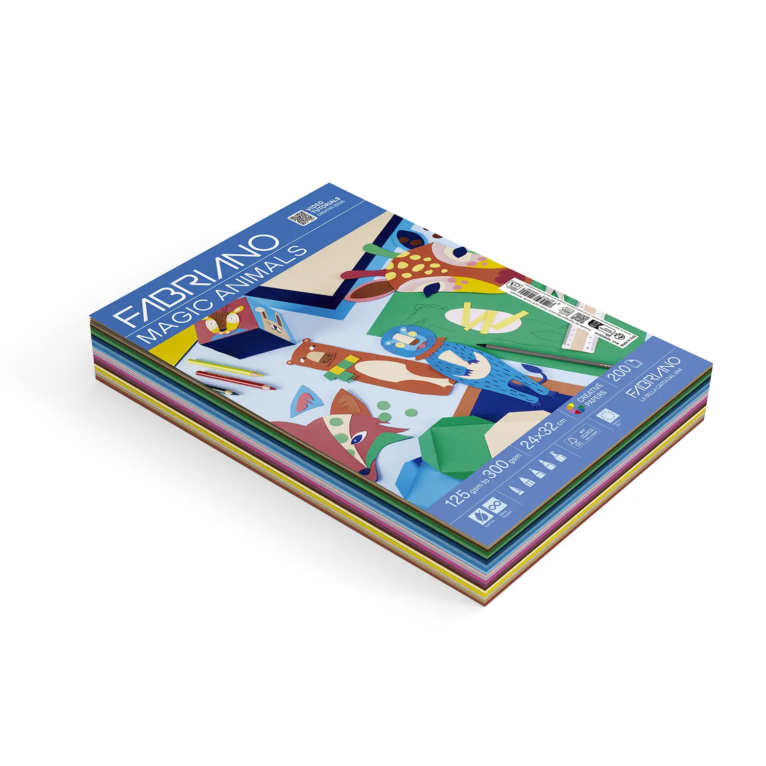 Cartoncino Colorato Magic Animals, 200 Fogli cm.24x32 in 20 Colori da 120 a 290 gr/mq - Carta e cartoncino
