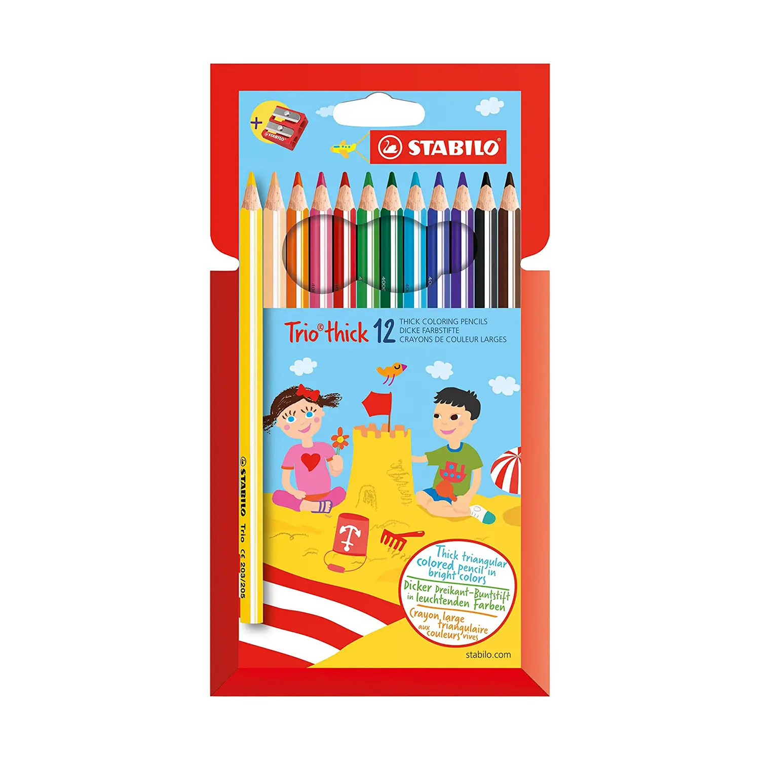 Pastelloni Trio Maxi Stabilo – Confezione da 12 Pezzi con Temperino - Pastelli