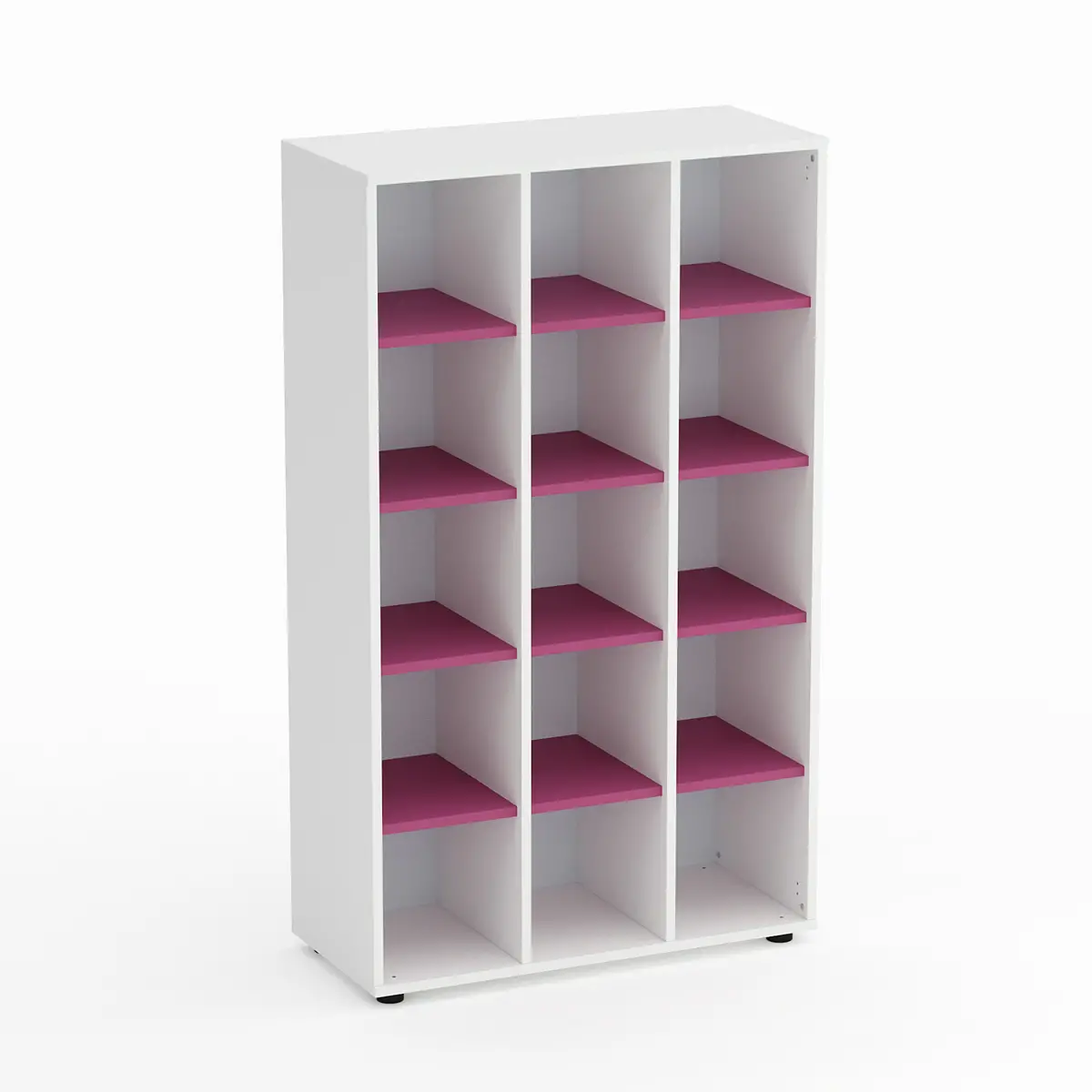 Mobile Scuola Kubò Bianco 15 Caselle H 150 cm. Ripiani Fucsia - Conforme CAM - Arredo scuola dell'obbligo