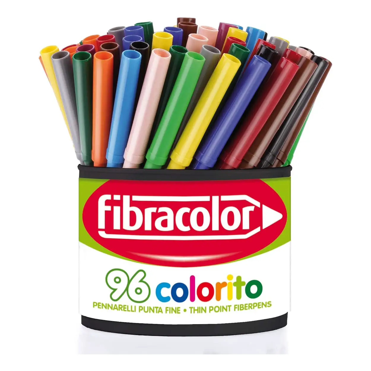 Fibracolor Colorito Fine Pennarelli – Barattolo 96 Pennarelli in 12 colori - Pennarelli