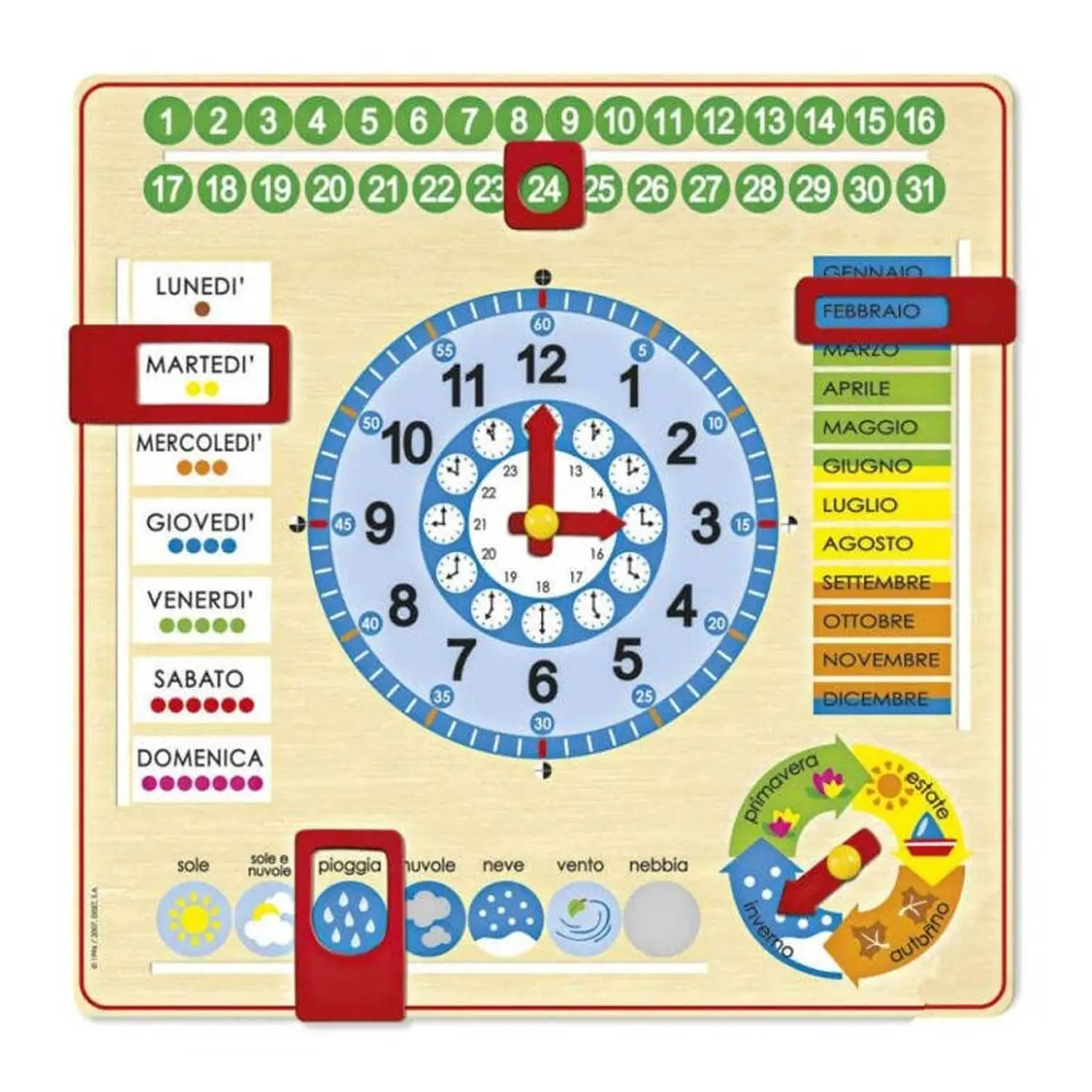 Grande Orologio-Calendario in Legno – Giorni, Mesi, Stagioni e Meteo - II tempo e le stagioni