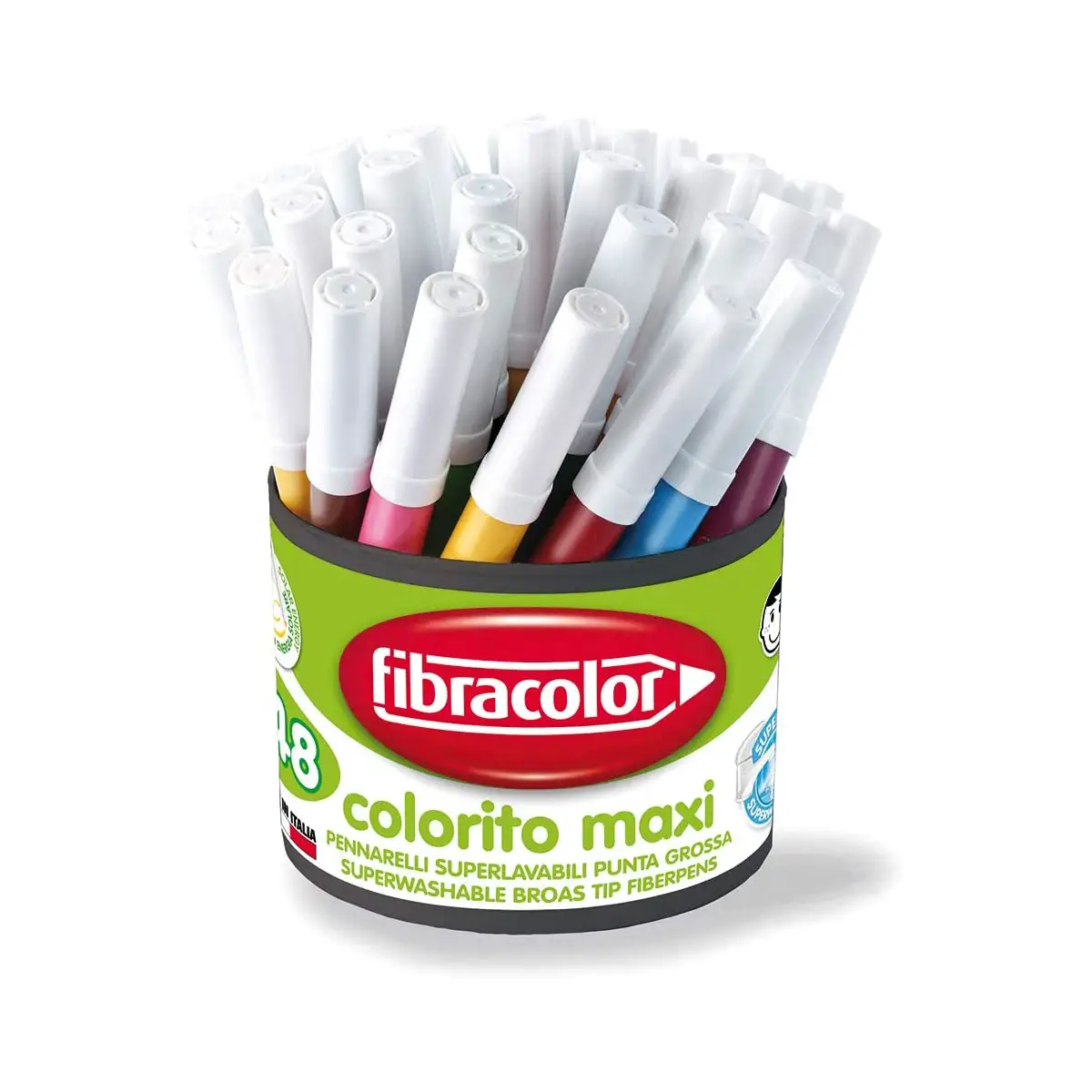 Fibracolor Colorito Maxi - Tratto 6 mm – Barattolo 48 Pennarelli in 12 Colori - Pennarelli