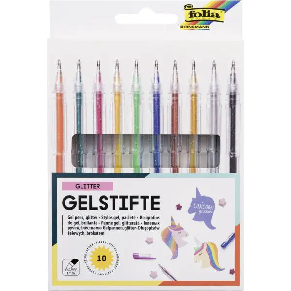 Astuccio10 Penne Inchiostro Gel Glitter - penne pennarelli ufficio