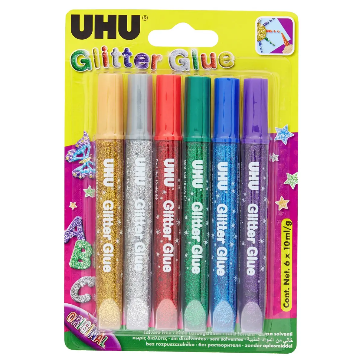 Porporina Glitter Glue Original Uhu • 6x10ml - Brillantini e glitter