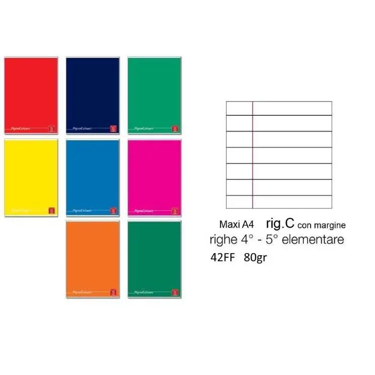 Quaderno Maxi Pigna Colours 80gr - 42 Pagine - Rigatura C con Margine - Cancelleria varia