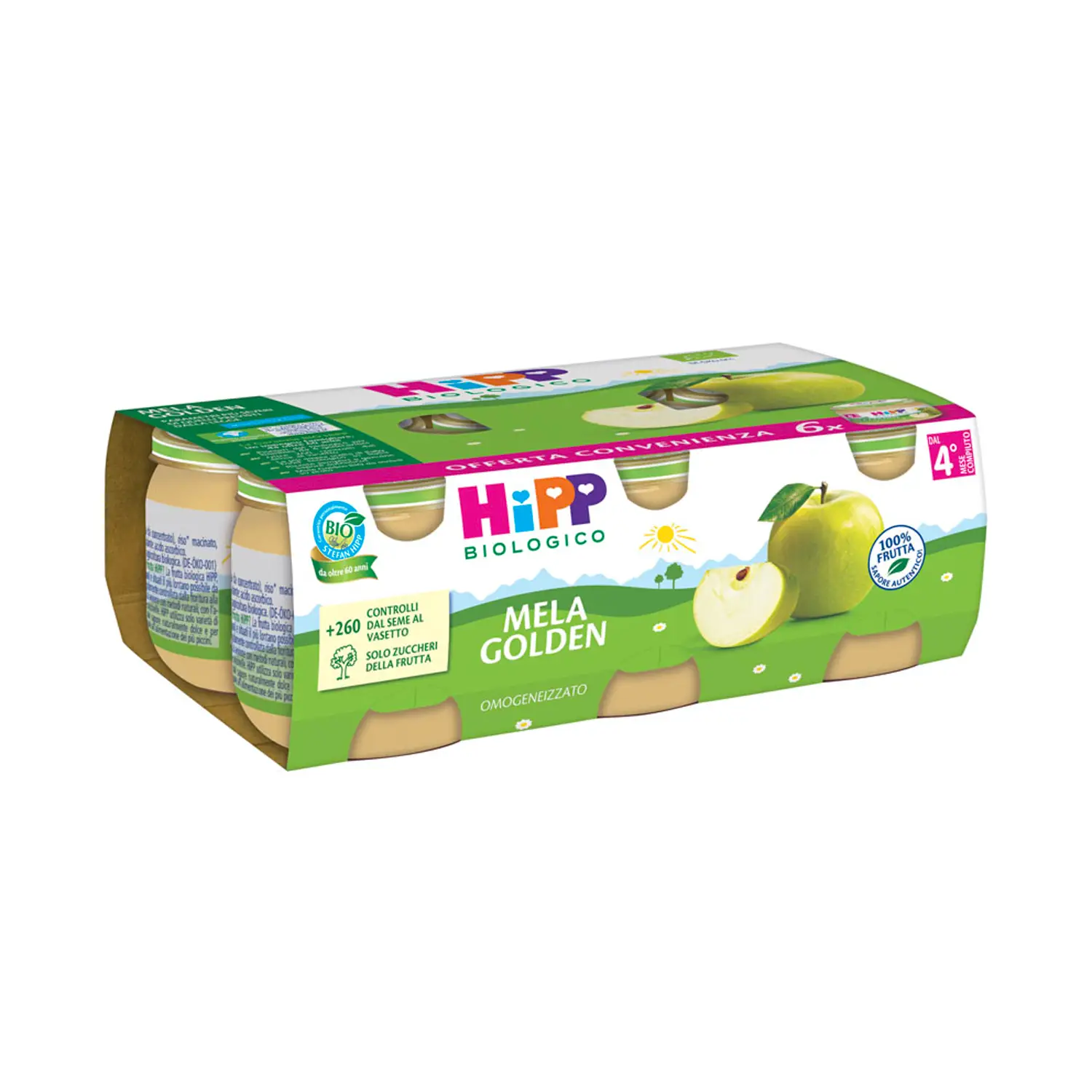 Hipp Omogeneizzato Frutta Bio gr.80x6 Mela Golden - omogeneizzati
