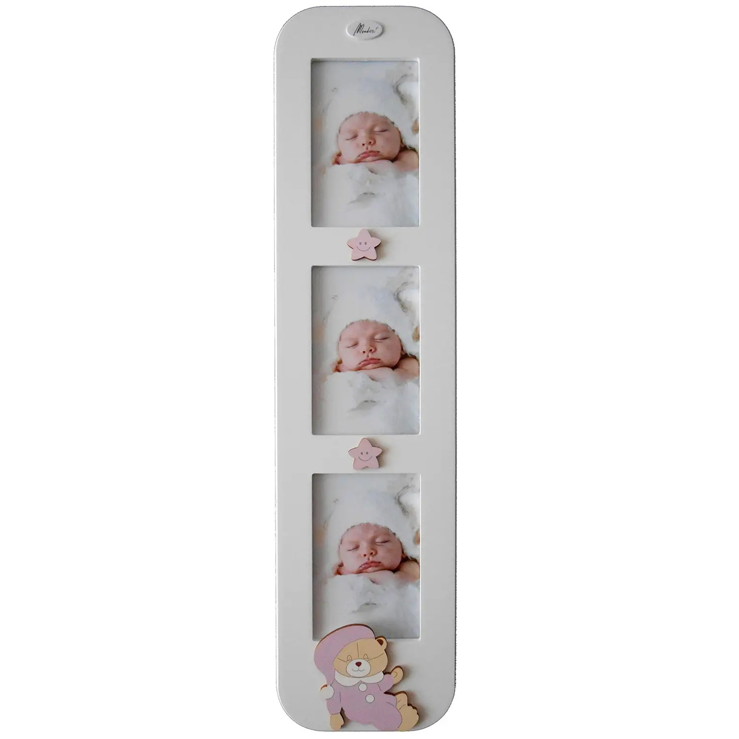 CORNICE PORTA FOTO VERTICALE 3 FOTO ORSO ROSA - complementi d'arredo