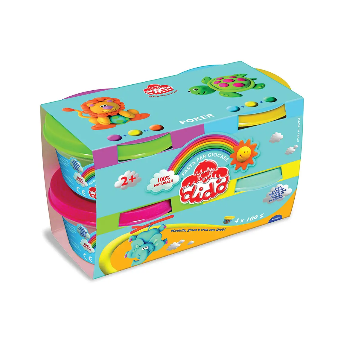 Didò Poker 4x100g – Pasta Modellabile Azzurro, Verde, Giallo e Magenta - Paste per modellare