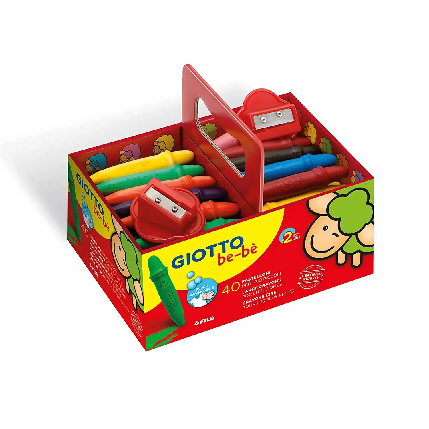 Pastelloni a Cera GIOTTO Bebè – Schoolpack 40 Pastelli + 2 Temperini - Pastelli a cera