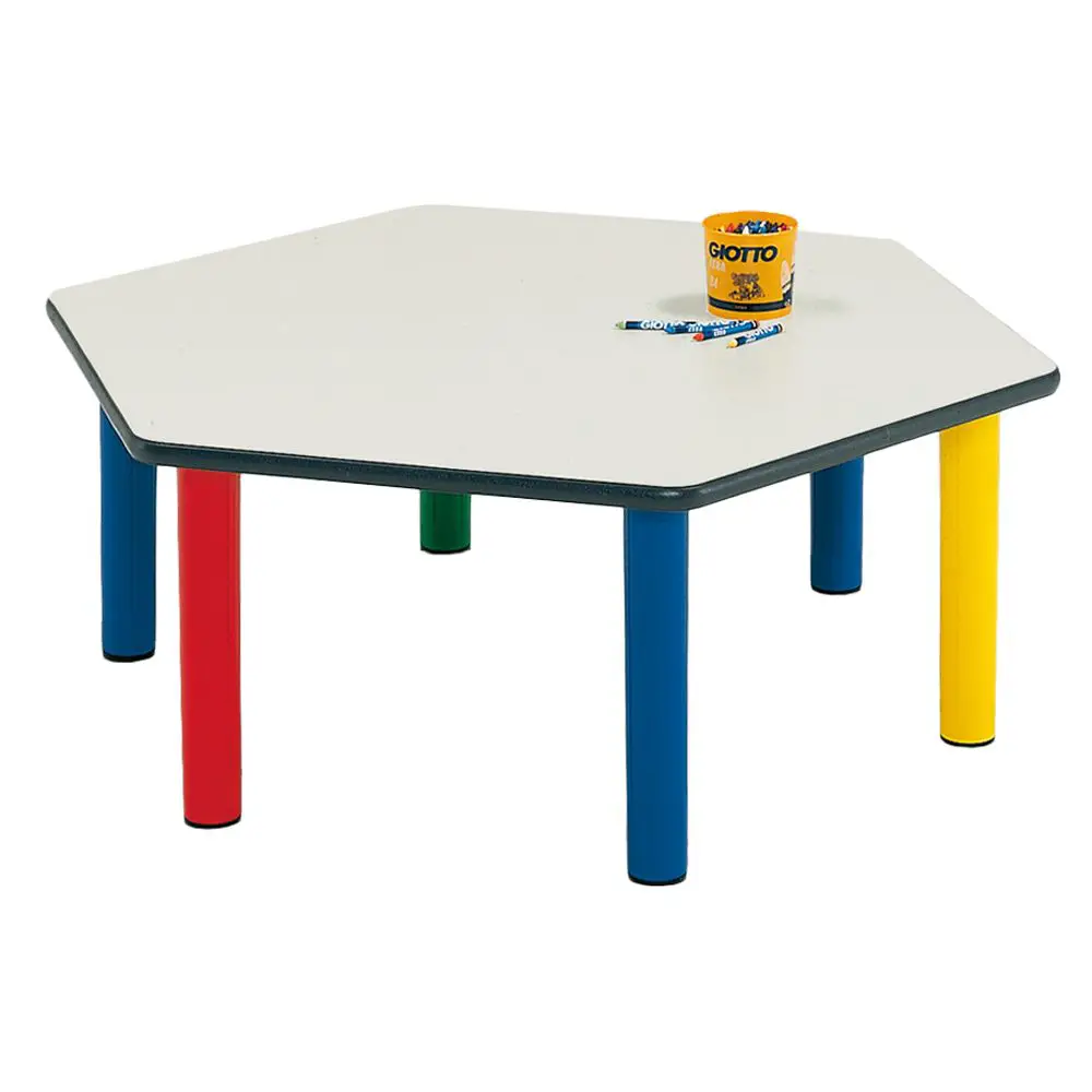 Tavolo Scuola Infanzia Color Esagonale Misura 1 Gambe 4 Colori - Cattedre e tavoli lavoro