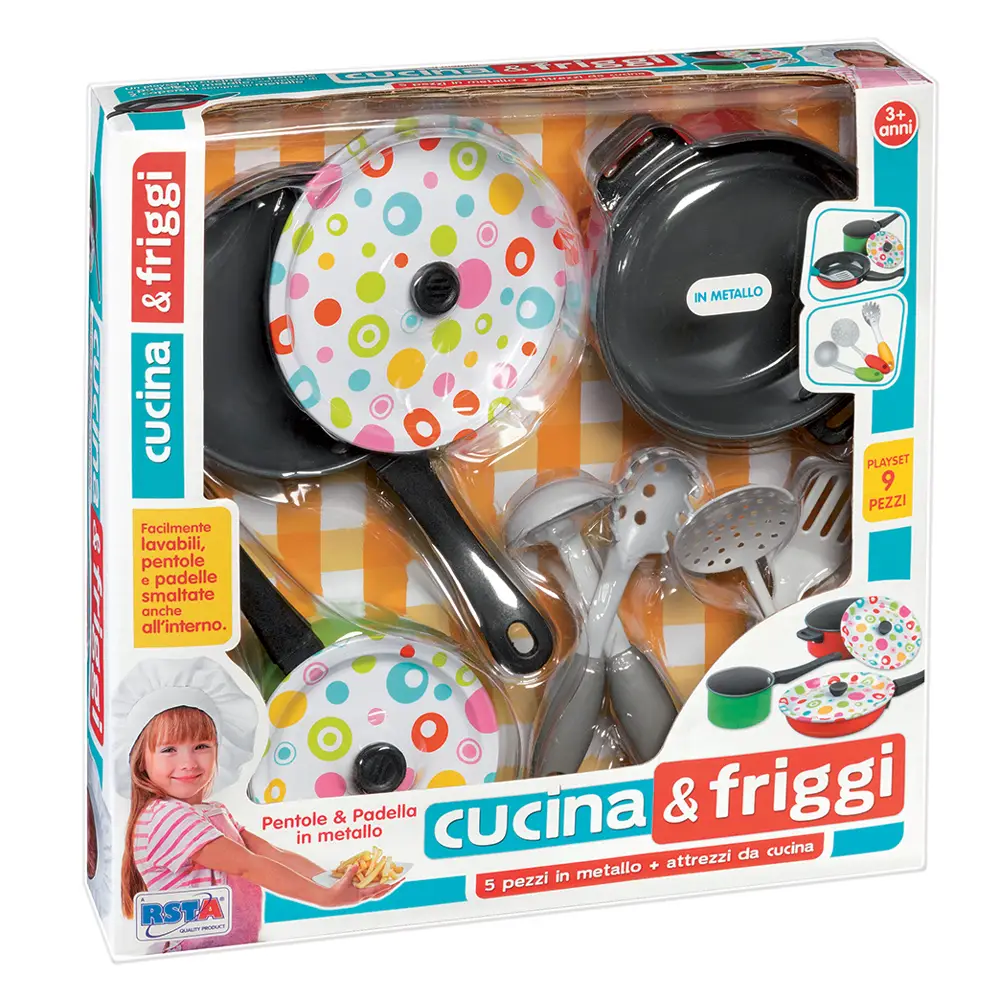 Set Cucina & Friggi in Metallo - Alimenti, mercatini, stoviglie