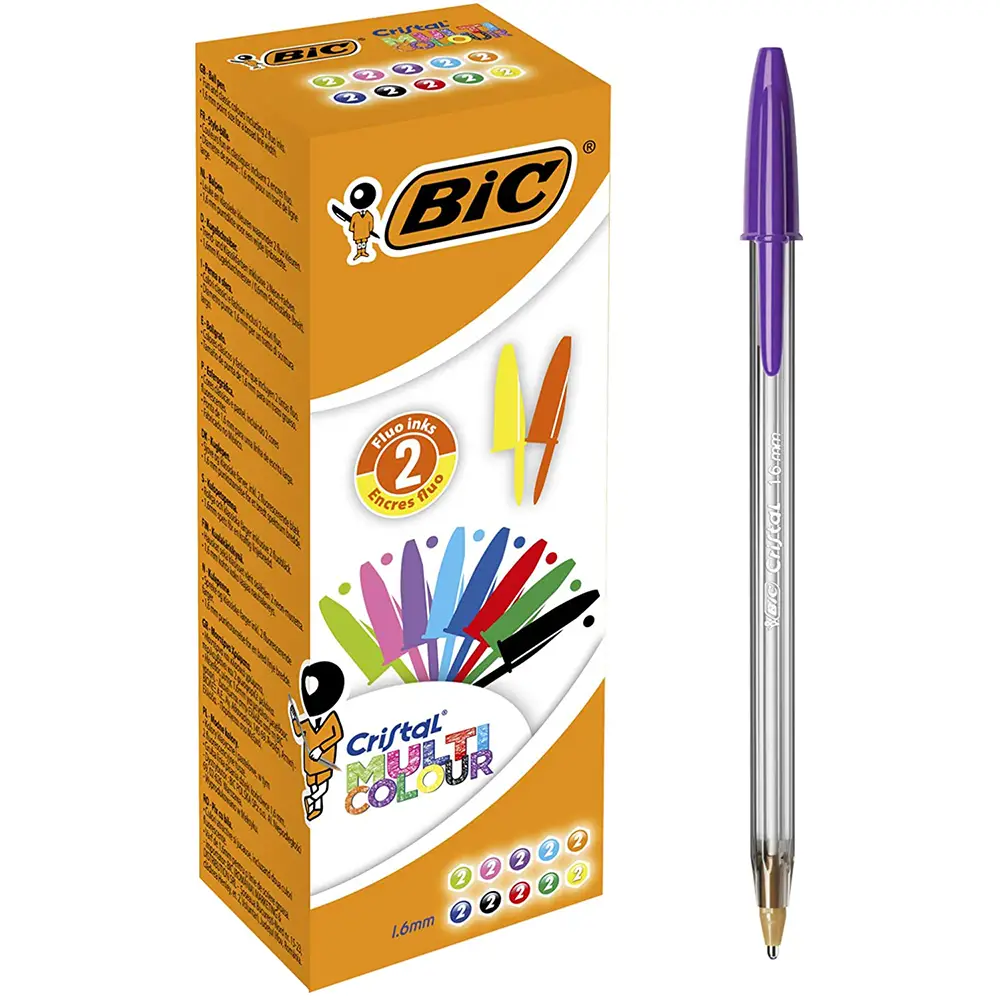 Penna BIC Cristal Multicolor – Punta 1,6 mm per Scrittura Ampia - penne pennarelli ufficio
