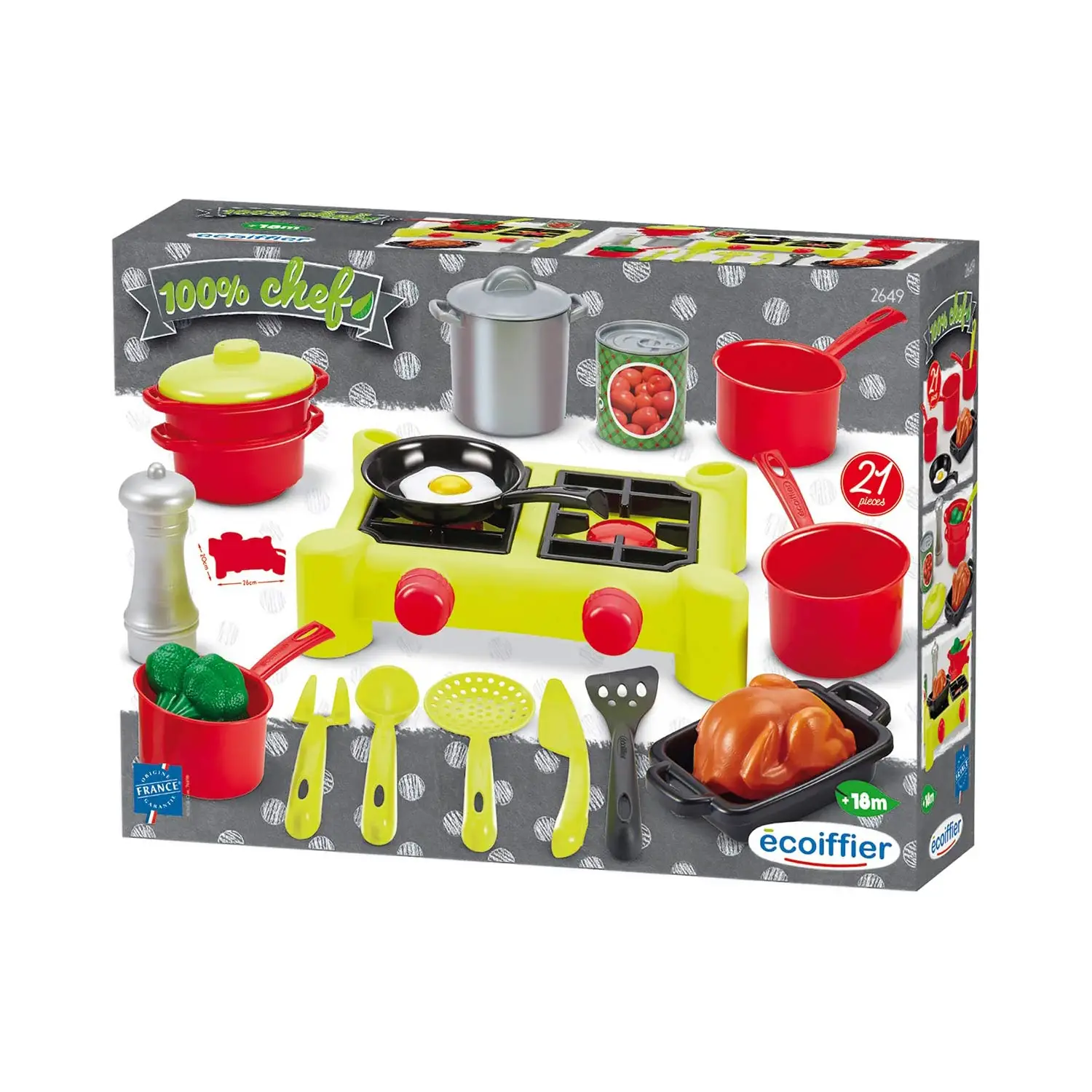 Ecoiffier Fornello con Pentole e Accessori – Set Gioco Cucina 21 Pezzi - Alimenti, mercatini, stoviglie