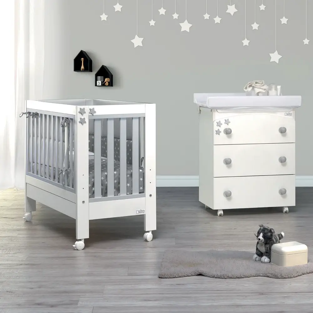 Aladino Letto Bianco Grigio – Lettino per Bambini Funzionale con Materasso - collezioni