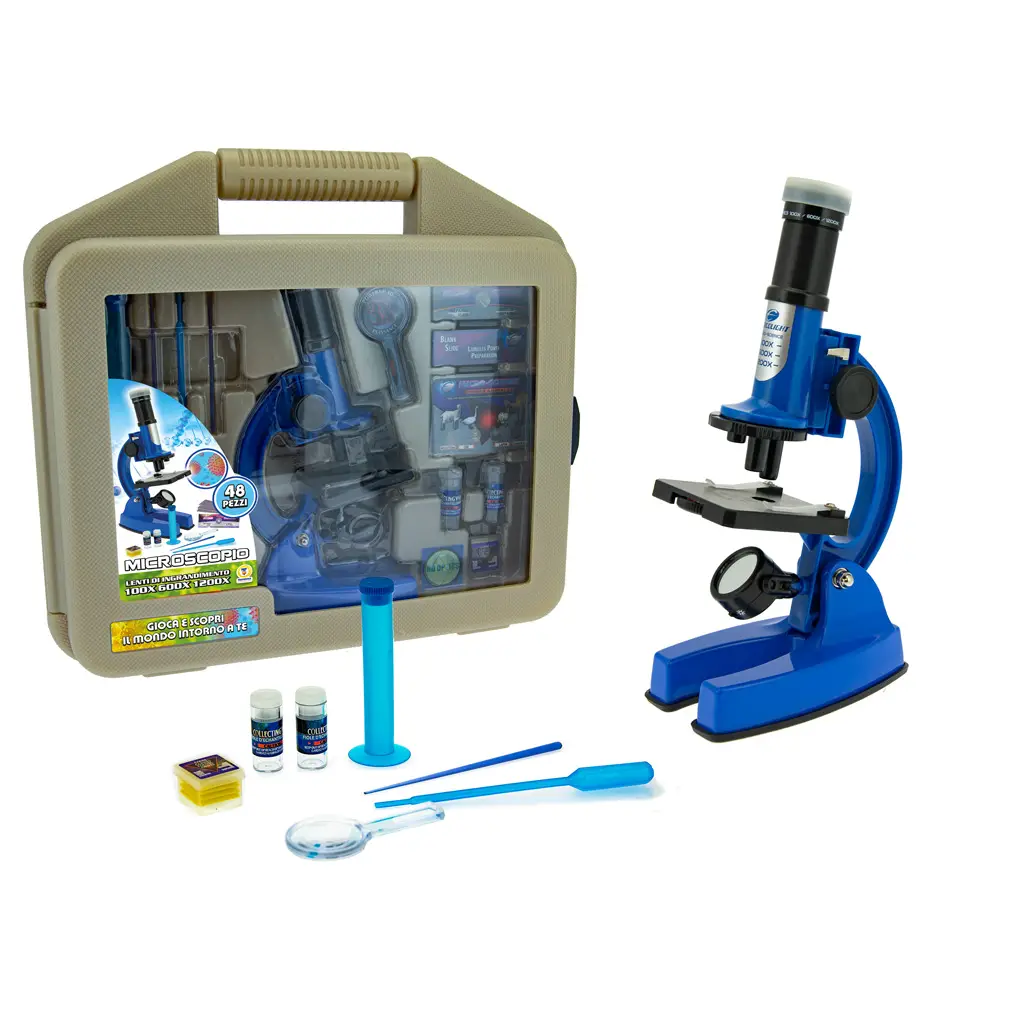 Valigetta con Microscopio in Metallo 100x600x1200x Zoom 48Pezzi - giochi scientifici