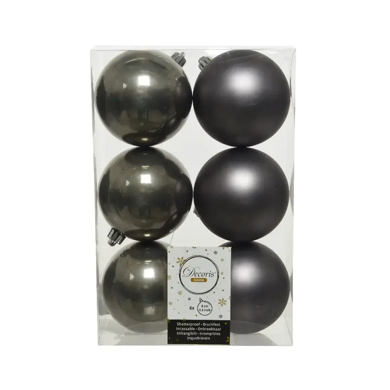Box 6 Sfere Diametro 8 cm. Warm Grey - addobbi albero