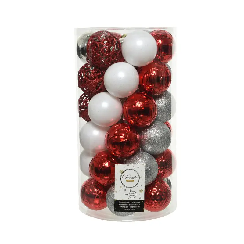 Box 37 Sfere di Natale - Diametro 6 cm - Red White Silver - addobbi albero
