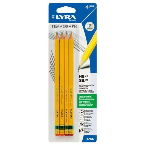 Matite Lyra Temagraph – Blister da 4 Pezzi – Grafite per Disegno - Matite Temperini Gomme