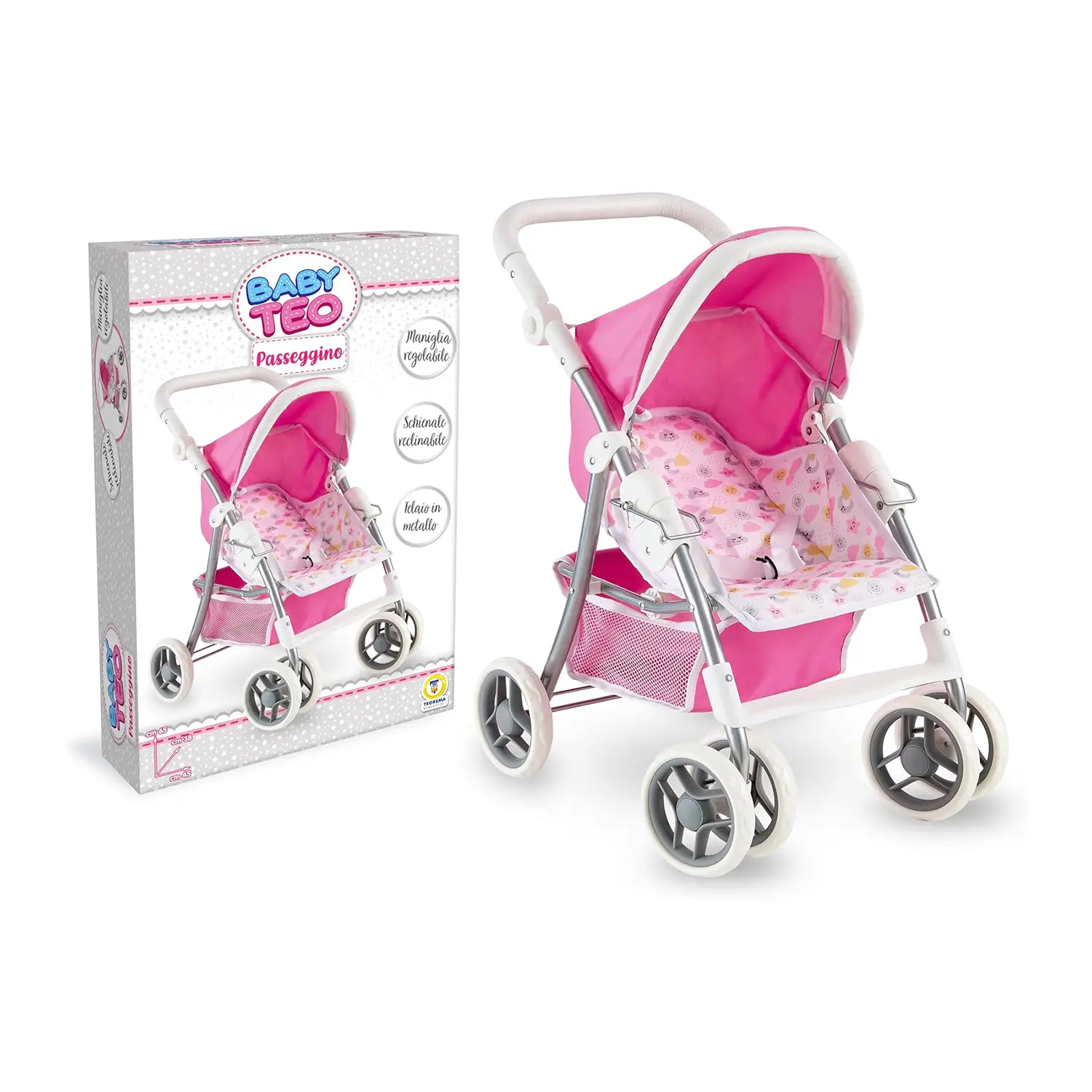 Baby Teo Passeggino in Metallo Schienale Regolabile H 65 Cm. - Bambole e accessori