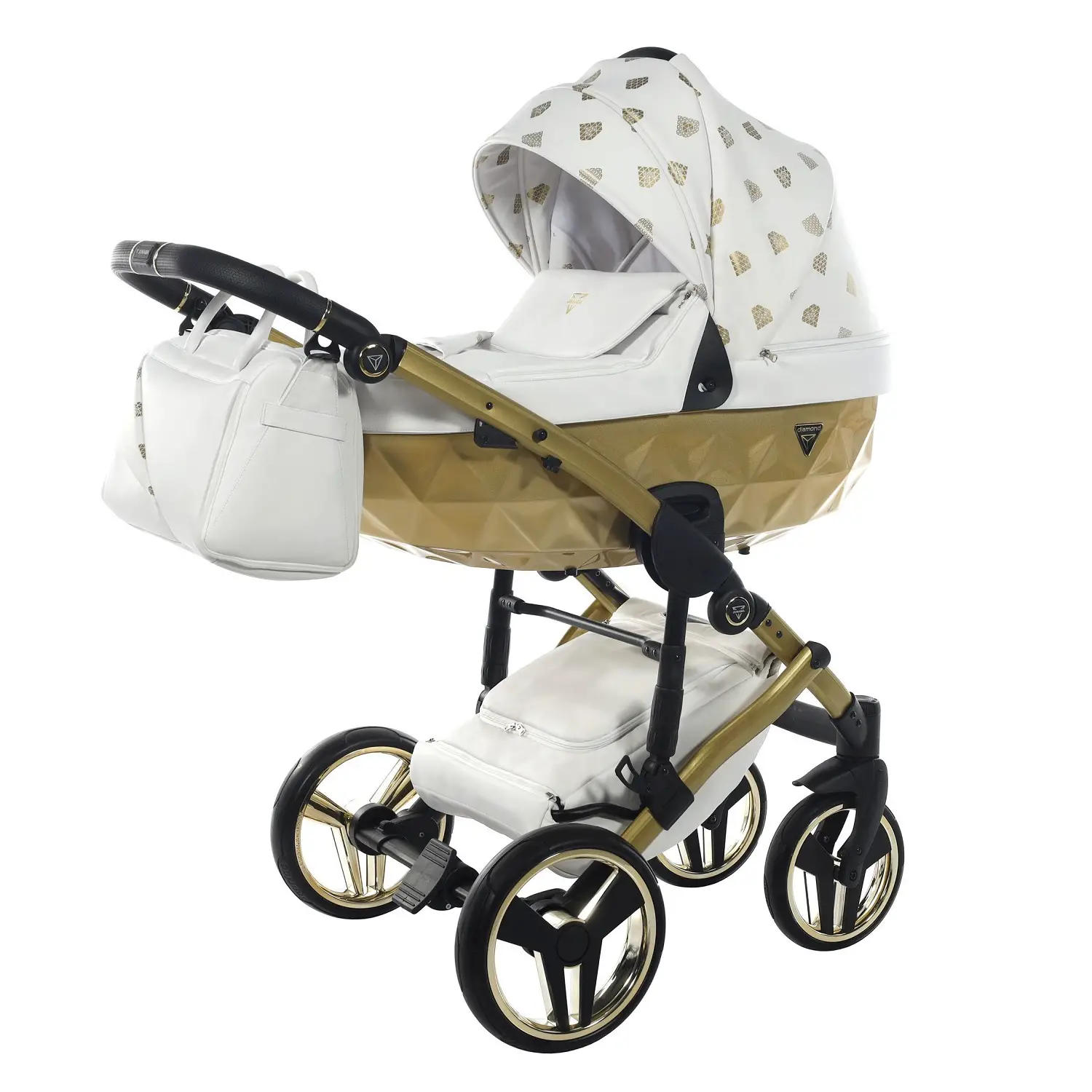 Junama Diamond Glow 2 in 1 V2 Pelle Bianco Navicella Oro Satinato Telaio Oro Gio - trio e modulari