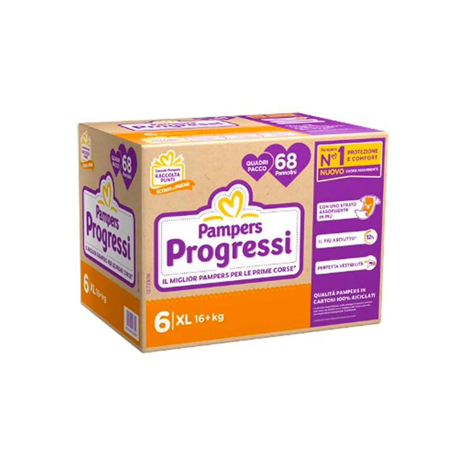 Pannolini Pampers Progressi Quadripack - Taglia 6 - 16+ Kg - 68 Pezzi - pannolini e salviettine