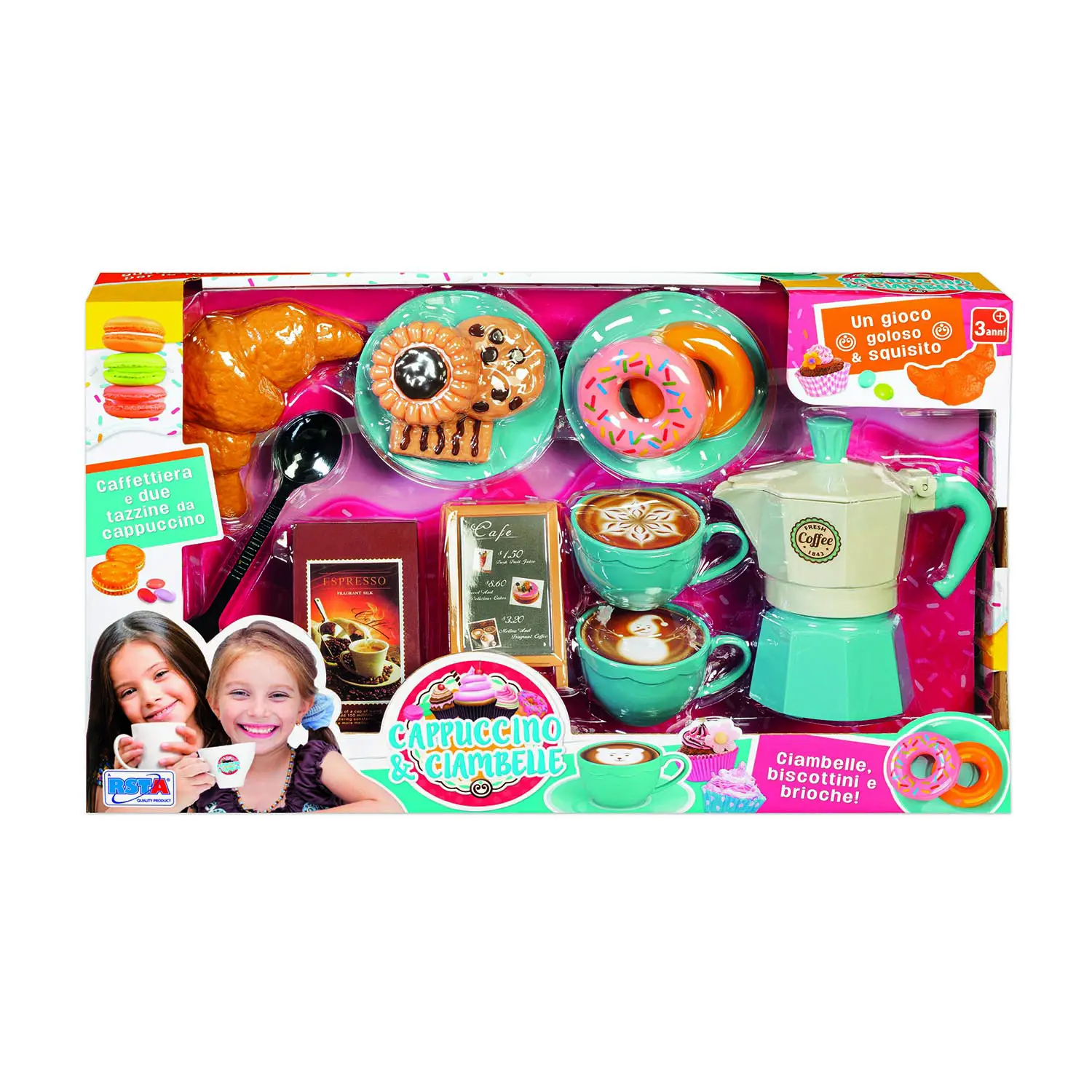 Playset Cappuccino, Brioches e Ciambelle – Gioco Barista Immaginario - Alimenti, mercatini, stoviglie