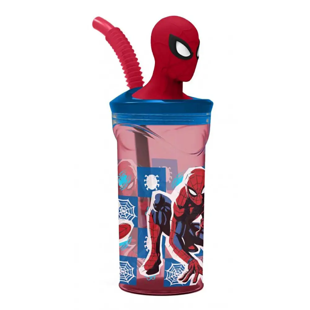 Spiderman Bicchiere con Cannuccia 3D Tritan ml. 360 - articoli da tavola