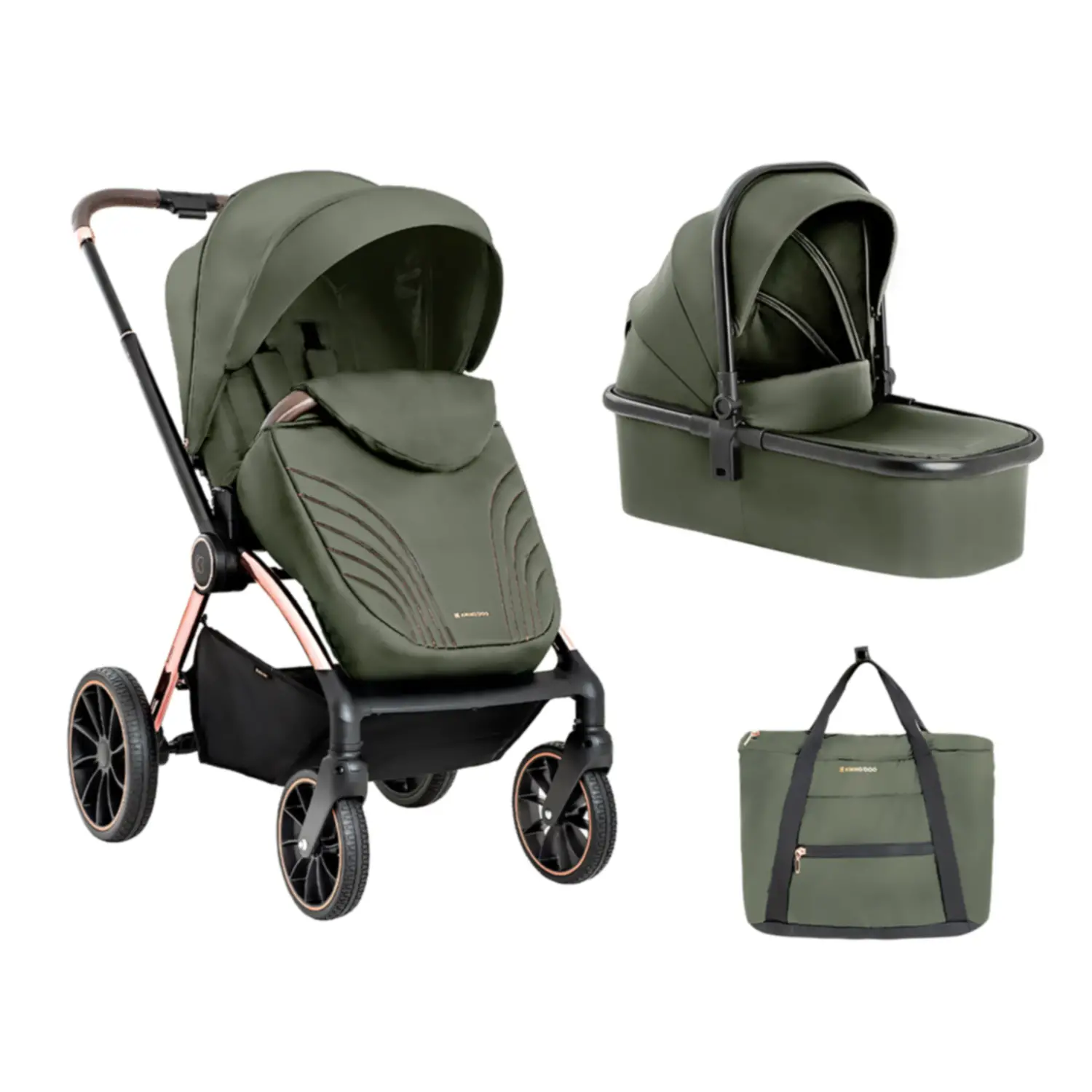 Passeggino 2in1 Con Navicella Kara Army Green - trio e modulari