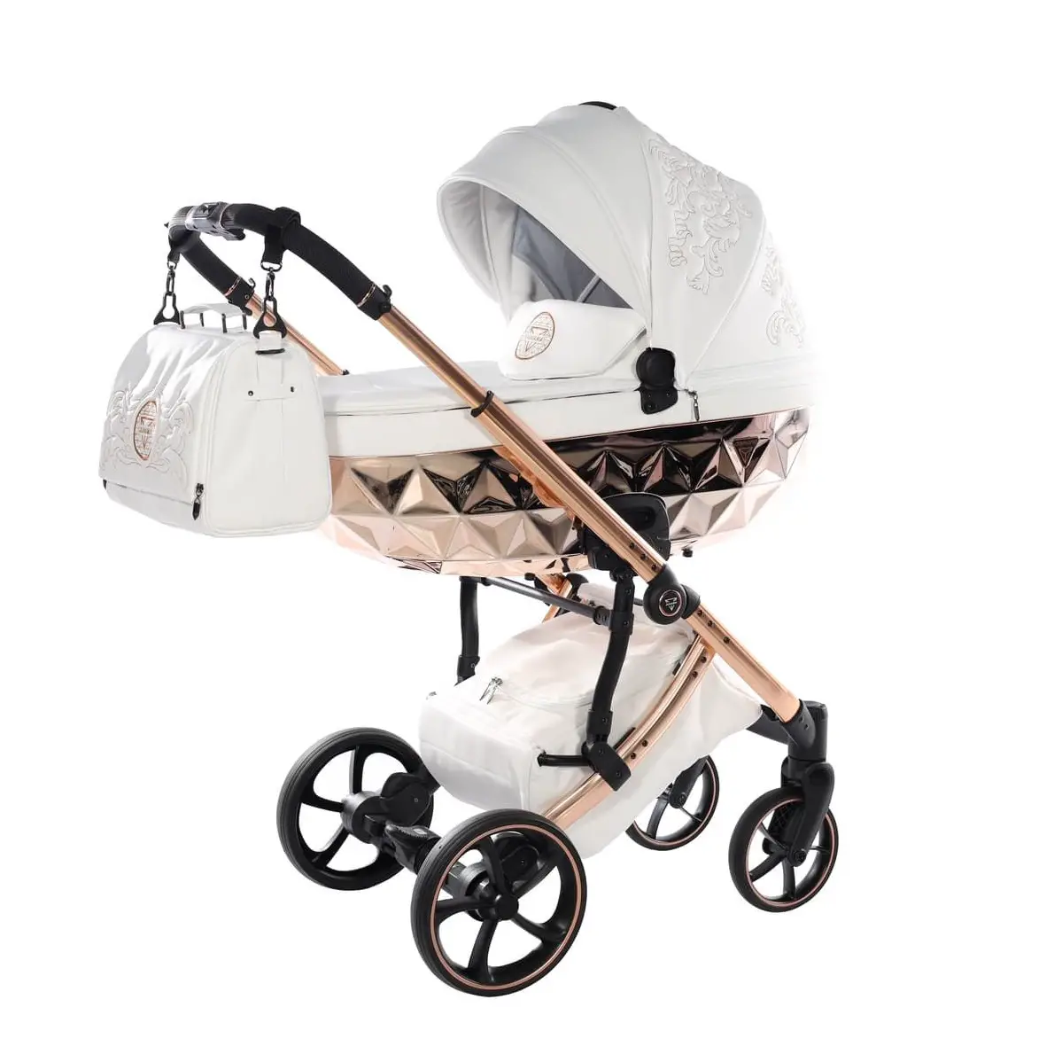 Junama Tailor 2 In 1 Ecopelle White/rosegold Navicella Glossy Rosegold Telaio Rosegold - trio e modulari
