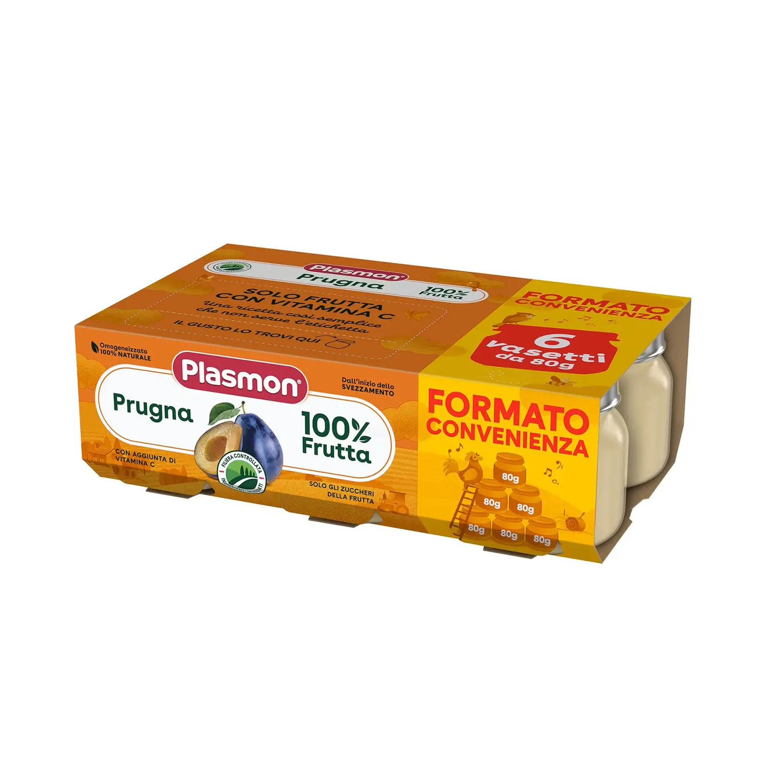 Plasmon Omogeneizzato Frutta - Prugna, 80g x 6 - per Bambini - omogeneizzati