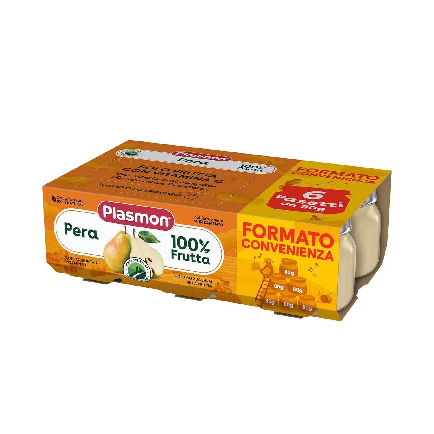 Plasmon Omogeneizzato Frutta - Pera, 80g x 6 - per Bambini - omogeneizzati