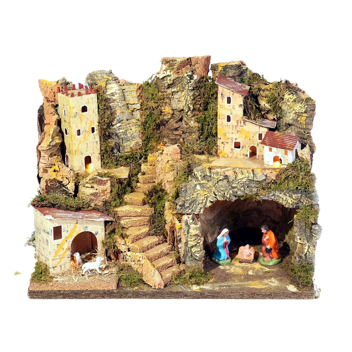 Presepe 33x18x24cm con Natività 6cm e Luci - Decorazione Natale - presepi